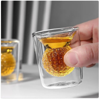 DecorBites™ Golf Ball Double Tumbler: High Borosilicate Thickened Glass Cup