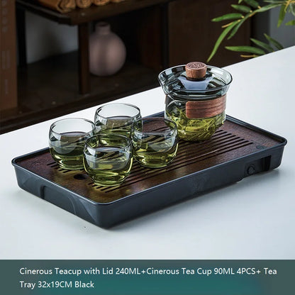 DecorBites™ Glass Teapot Set: Chinese Kung Fu Tea Bamboo Tray & Quick Drain Storage
