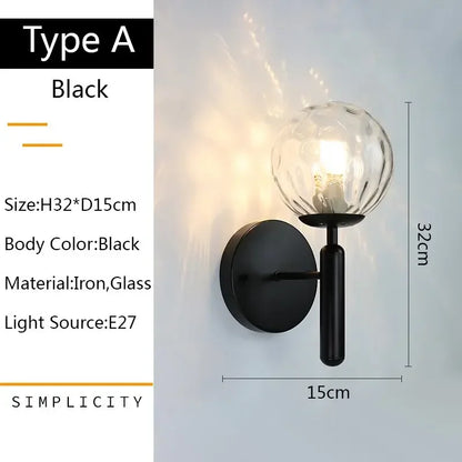 مصباح حائط LED على شكل كرة زجاجية من DecorBites™ لغرفة النوم وغرفة المعيشة