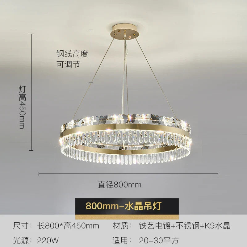 Lámpara de salón DecorBites™ Crystal Butterfly: Iluminación de lujo posmoderna para comedor