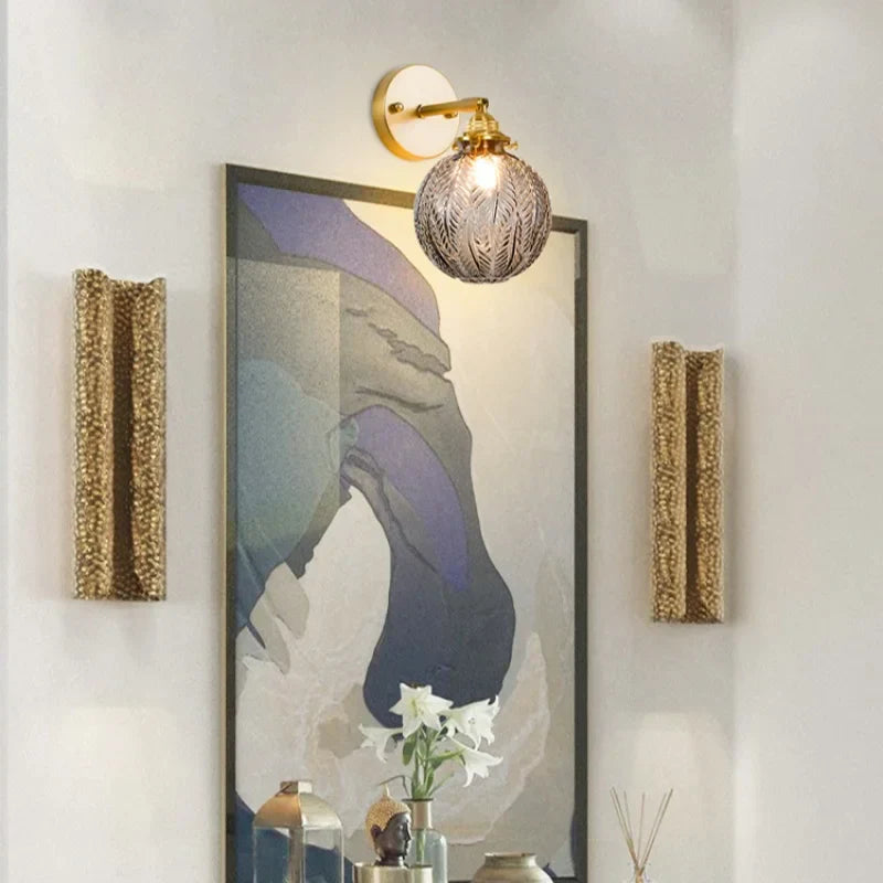 DecorBites™ Grey Glass LED Wall Lamp Bedroom Living Room Loft Modern Copper Wandlamp