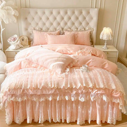 Decobites Pink Princess Style Bedding Set: Duvet, Bedskirt, Bedspread, Pillowcases