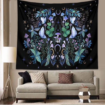 Decobites Moon Moth Mushroom Forest Mandala Tapestry Botanical Bedroom Decor