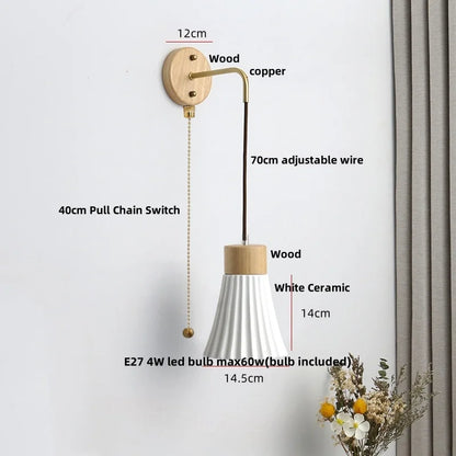 DecorBites™ Ceramic Wood Wall Sconce LED Light with Pull Chain Switch - Modern Nordic Style