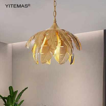 DecorBites™ Gold Leaves Chandelier Small Pendant Lighting for Kitchen Island Hallway E27 Socket