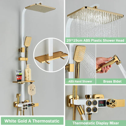 DecorBites™ Gold Thermostatic Shower Faucet Set: Smart Digital Mixer, Wall Mounted Rainfall System