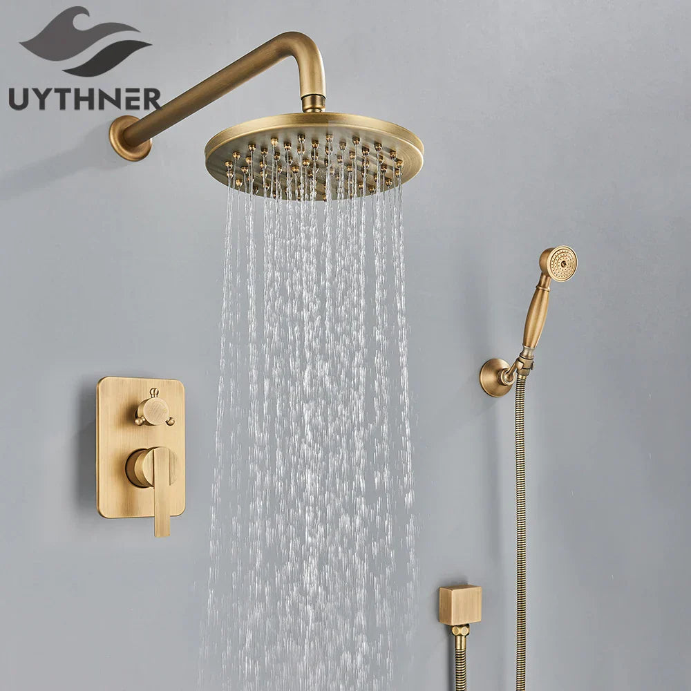 DecorBites™ Brass 8" Rainfall Shower Faucet Set Wall Mounted Mixer System for Bath