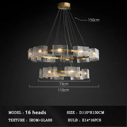 DecorBites™ LED Ripples Glass Chandelier: Modern Luxury for Living Room, Bedroom, Kitchen, Bar