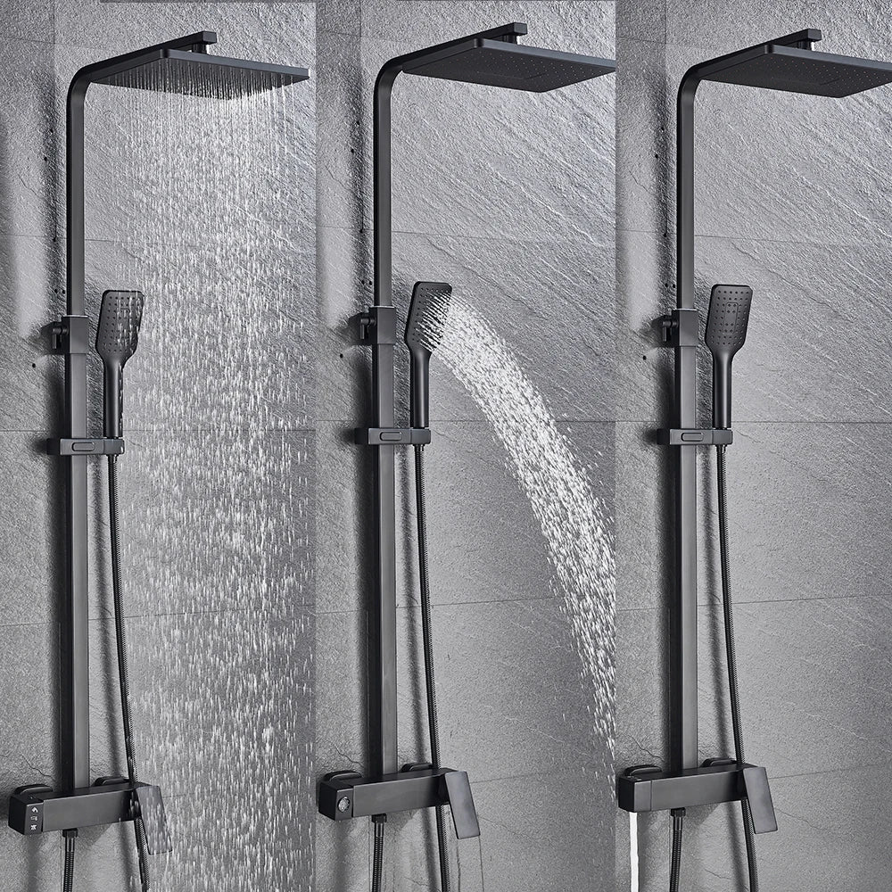 DecorBites™ Black Brass Shower Faucet with 8" Rainfall Shower Head and Tub Spout