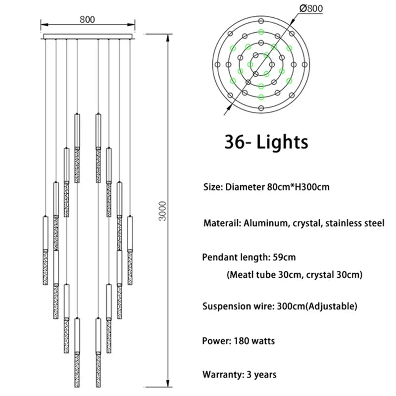Lámpara de araña LED de cristal DecorBites™: Iluminación elegante para escaleras y sala de estar