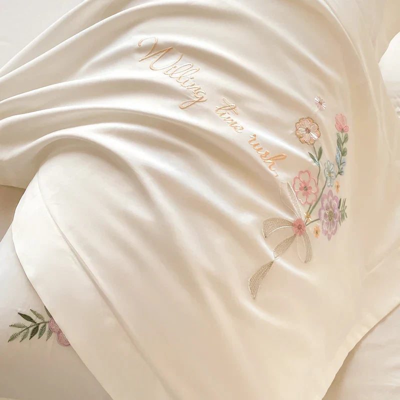 DecorBites™ Chic Flowers Embroidery Bedding Set, 100% Cotton, 400TC