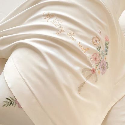 DecorBites™ Chic Flowers Embroidery Bedding Set, 100% Cotton, 400TC