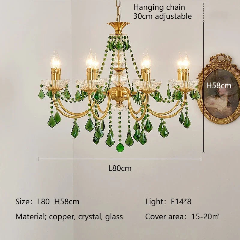 DecorBites™ Green Crystal Chandelier for Living Room - Bohemian Style LED Pendant Lighting