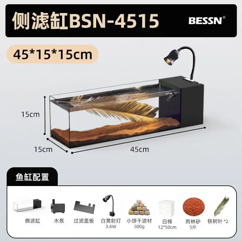 DecorBites™ Betta Fish Tank, Acrylic Aquarium Bowl with Top Filtration System