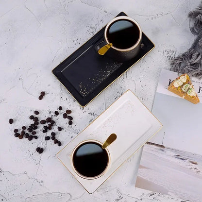 Juego de tazas de café de cerámica DecorBites™ de 250 ml con bandeja y cuchara - Tazas de porcelana de estilo europeo