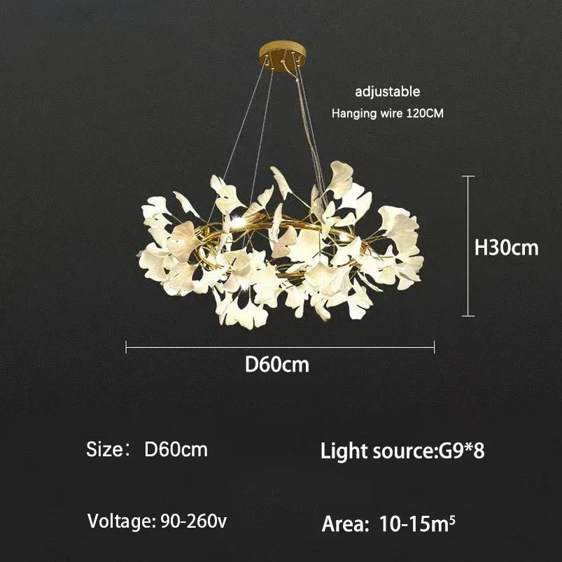 Lámpara de techo LED DecorBites™ con forma de rama y hoja de ginkgo: diseño nórdico moderno para la decoración del hogar.