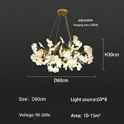 Lámpara de techo LED DecorBites™ con forma de rama y hoja de ginkgo: diseño nórdico moderno para la decoración del hogar.