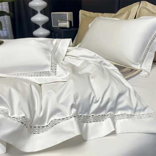 Decobites Soft Silky Egyptian Cotton White Bedding Set with Luxury Wide Edge