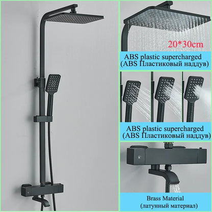 DecorBites™ Golden Thermostatic Shower Faucet Set with Rainfall Shower Column and 3-Way Mixer