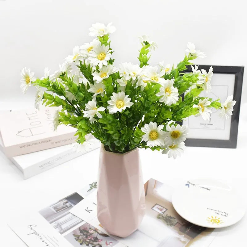 DecorBites™ Daisy Bouquet Green Plant Synthetic Flowers Set for Home Decor & Weddings