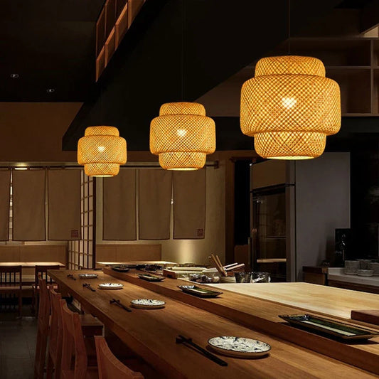 Handwoven Bamboo Pendant Light in Japanese Style