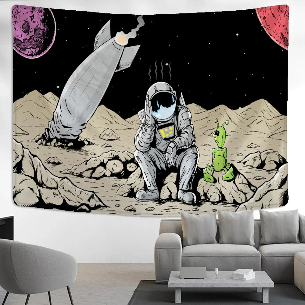 Decobites Astronaut Alien Tapestry Wall Hanging Kawaii Universe Mystic Home Decor