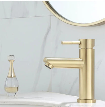 DecorBites™ Brushed Gold Basin Faucet: Solid Brass Bathroom Mixer Tap for Hot & Cold Water