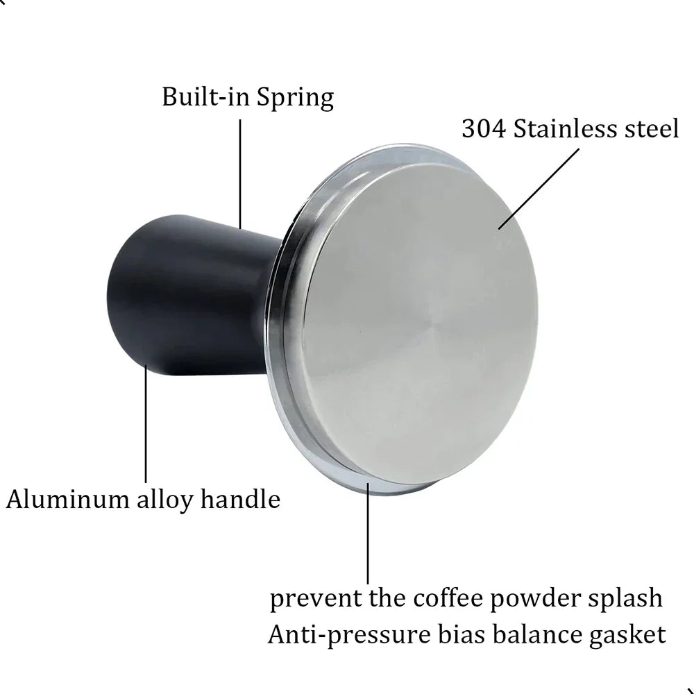 DecorBites™ 51/53/58mm Calibrated Espresso Coffee Tamper with Spring Handle & Stainless Steel Base