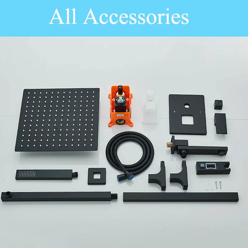 DecorBites™ Black Rainfall Shower Faucets with Slider Bar and Embedded Mixer