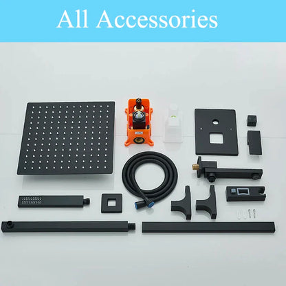 DecorBites™ Black Rainfall Shower Faucets with Slider Bar and Embedded Mixer