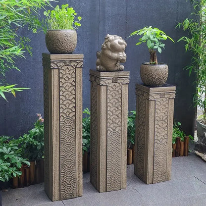 DecorBites™ Chinese Antique Coin Stake Display Column for Garden and Living Room Décor
