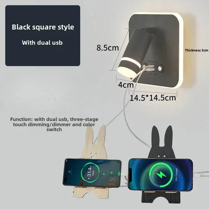 DecorBites™ LED USB Reading Wall Lamp with Dimmable Metal Body and Acrylic Shade