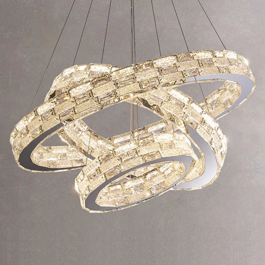 DecorBites™ Golden Crystal Ring Chandelier: Luxury Gloss Ceiling Lighting for Modern Living Room