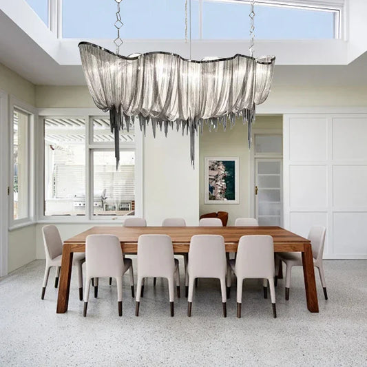 DecorBites™ Gold Tassel Chain Chandelier LED Hanging Lamp Lustres for Dining Room