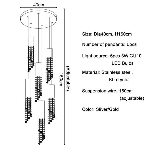 DecorBites™ Large Crystal LED Staircase Chandelier for Modern Living Room Hall Loft