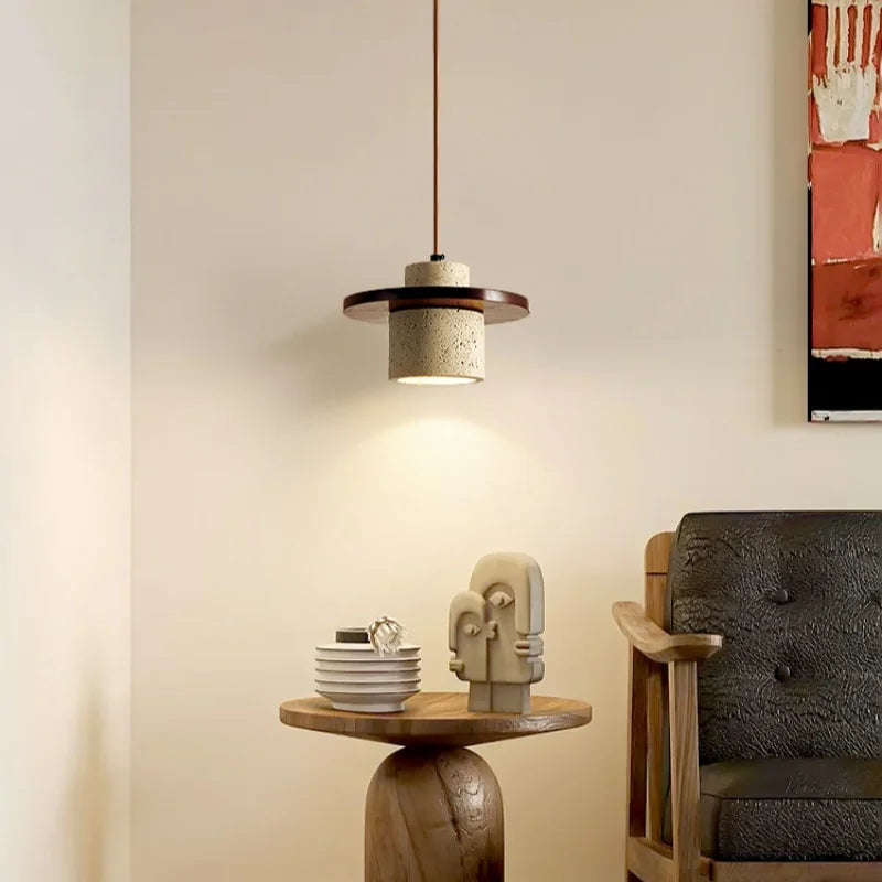 DecorBites™ LED Pendant Lamp Yellow Travertine Wood Nordic Minimalism Hanging Light