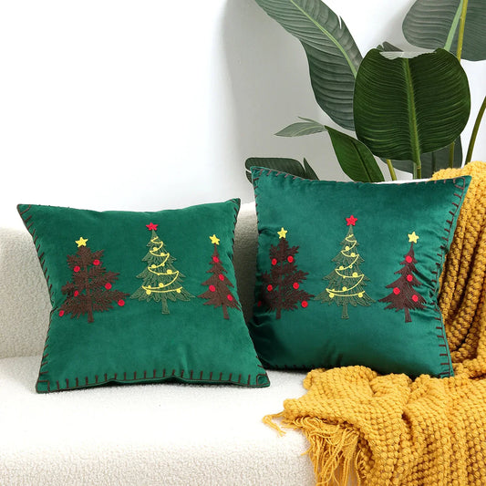 DecorBites™ Christmas Tree Embroidered Pillow Covers - Festive Cushion Cover 45x45cm