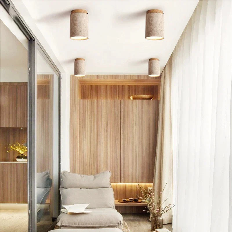 DecorBites™ Japanese Style Stone Wood Round LED Ceiling Lamp for Living Room and Corridor