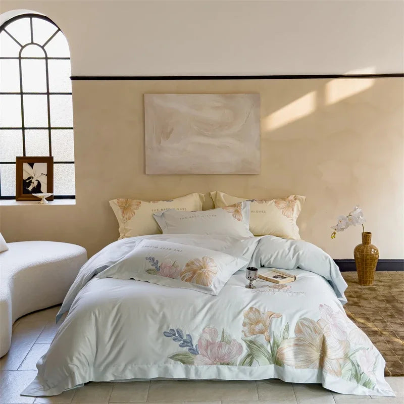 طقم أغطية سرير مطرزة من القطن المصري DecorBites™ 100S للمقاسات الكبيرة والكبيرة (يورو)