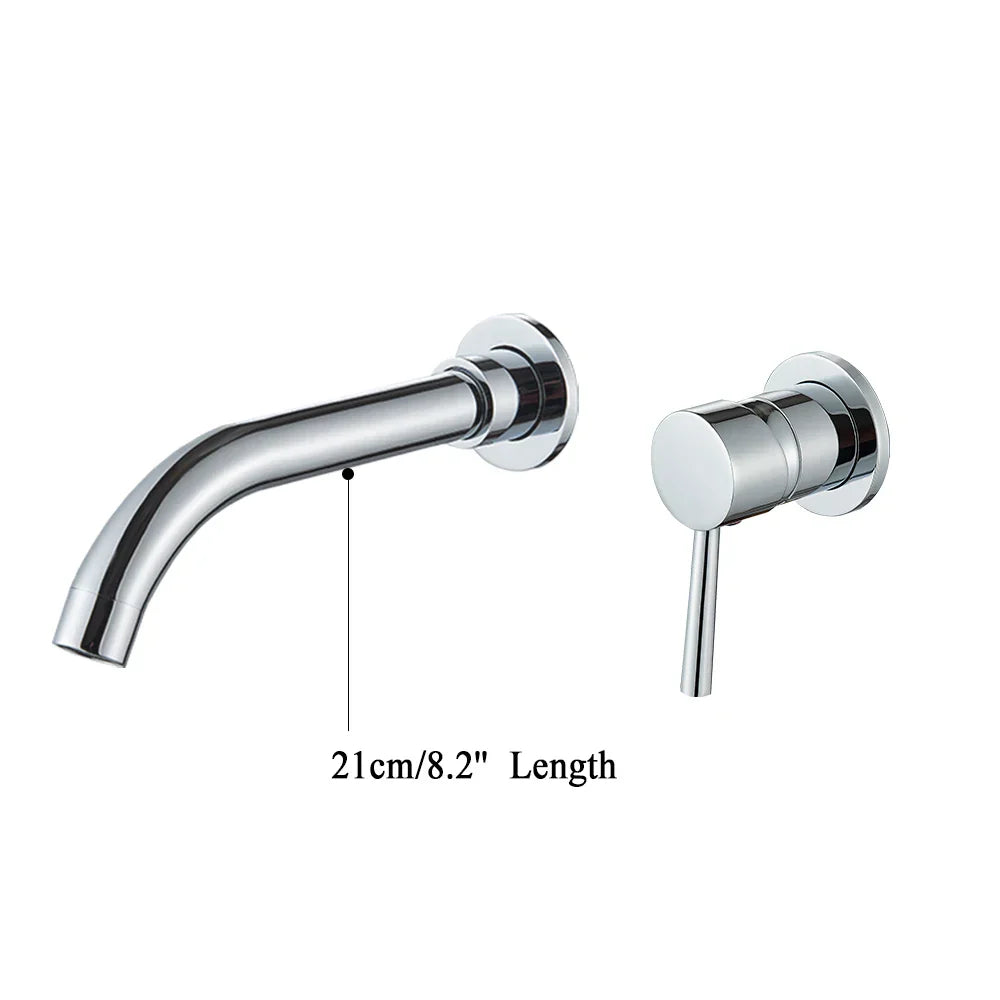Grifo de baño de latón dorado Decorbites™ con manija de palanca moderna, montaje en pared para fregadero
