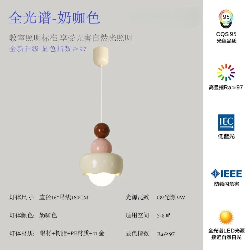 Lámpara colgante DecorBites™ Cream Wind de resina y vidrio: Lámpara LED moderna E27 para dormitorio, bar o habitación infantil.