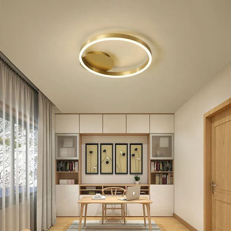 Lámpara de techo LED redonda de café dorado Decorbites™ con pantalla de acrílico - Accesorio creativo para sala de estar