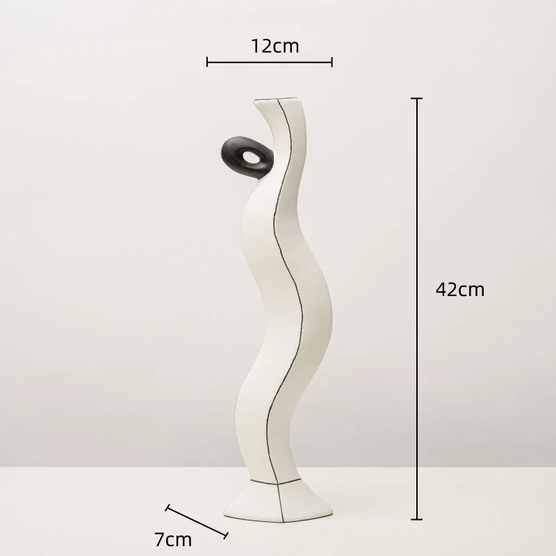 Jarrón de resina DecorBites™ con líneas negras geométricas - Decoración floral artesanal para el hogar