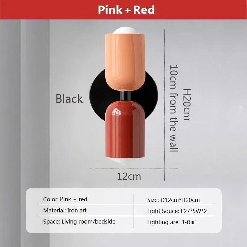 DecorBites™ مصباح حائط LED كريمي برأسين من الماكارون باللون الأسود للديكور المنزلي