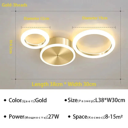 DecorBites™ LED Gold Ring Chandelier for Living Room Bedroom Dining Room