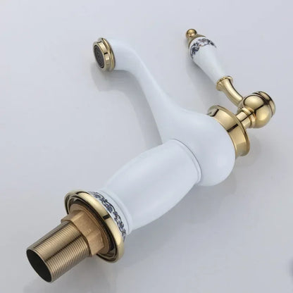 DecorBites™ High Quality White Ceramic Basin Faucet with Golden Finish