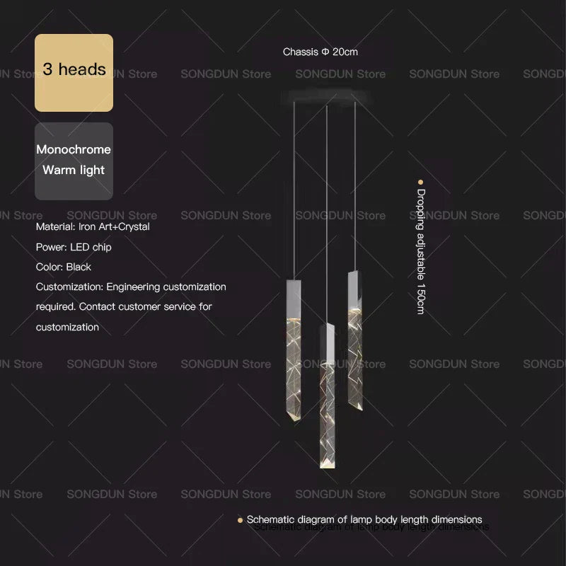 DecorBites™ Crystal Loft Chandelier for Duplex Living Room & Stairwell, Long Hanging Lighting