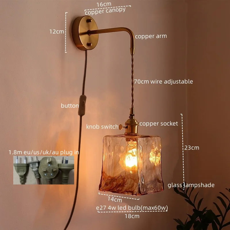 DecorBites™ Japanese Style LED Wall Lamps Living Room Coffee Balcony Stair Light Copper Glass