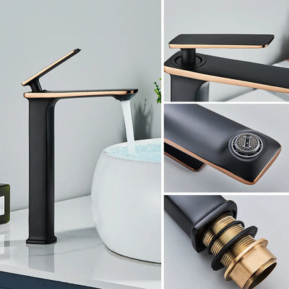 DecorBites™ Black Rose Gold Basin Faucet: Modern Deck Mounted Sink Mixer Tap for Luxury Bathrooms