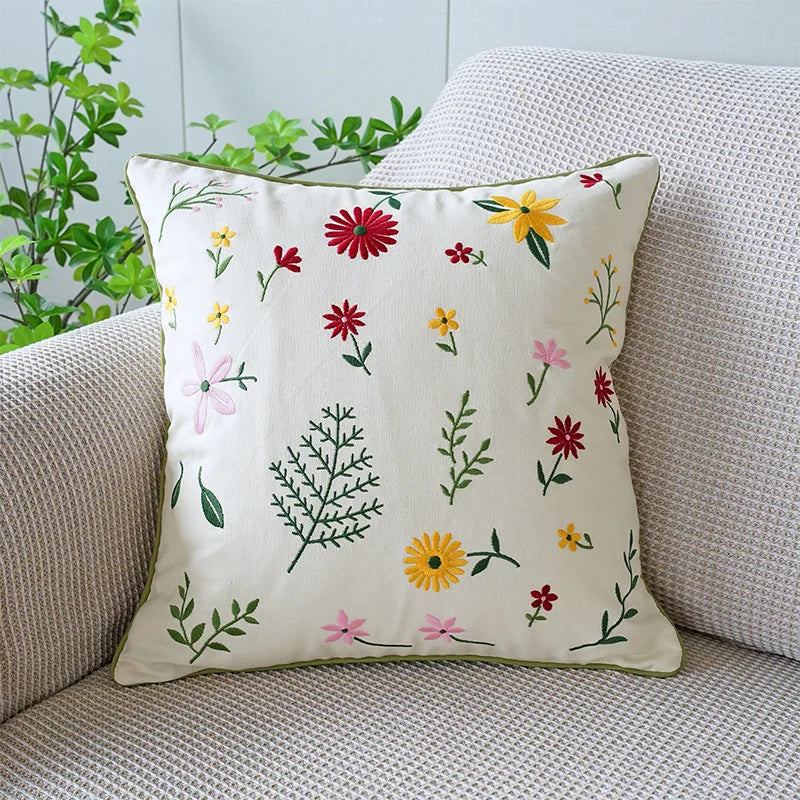 DecorBites™ Green Tulip Embroidery Pillowcase 45X45CM - Sofa Bed Office Car Chair Cover